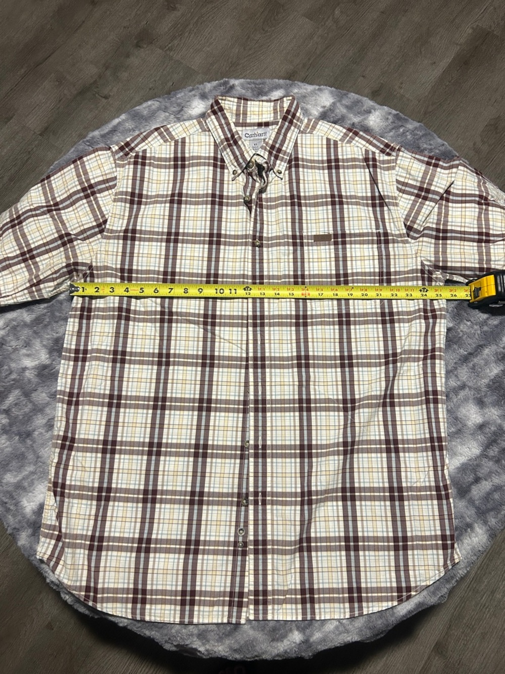 Carhartt Cream and Brown Plaid Short-Sleeve Button-Down Shirt